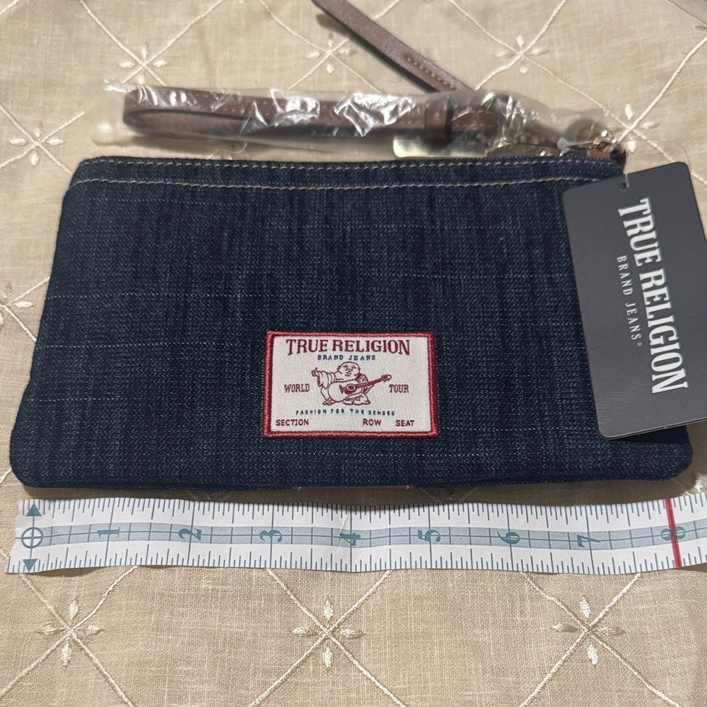 NWT True Religion Dark Denim Clutch/Wristlet 8”